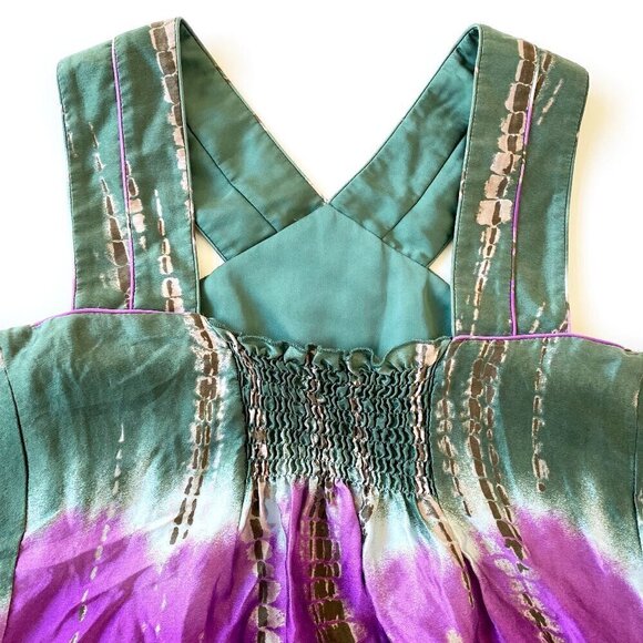 BCBG Max Azria 100% Silk Sleeveless Top Womens S Green Purple Brown Tie Dye Boho - Picture 8 of 16